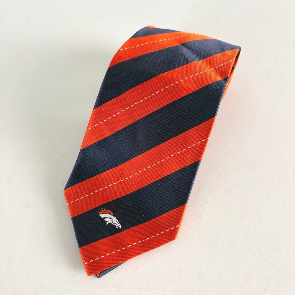 Colony Sportswear Denver Broncos Tie Mens Navy Orange Silk Striped NFLNecktie